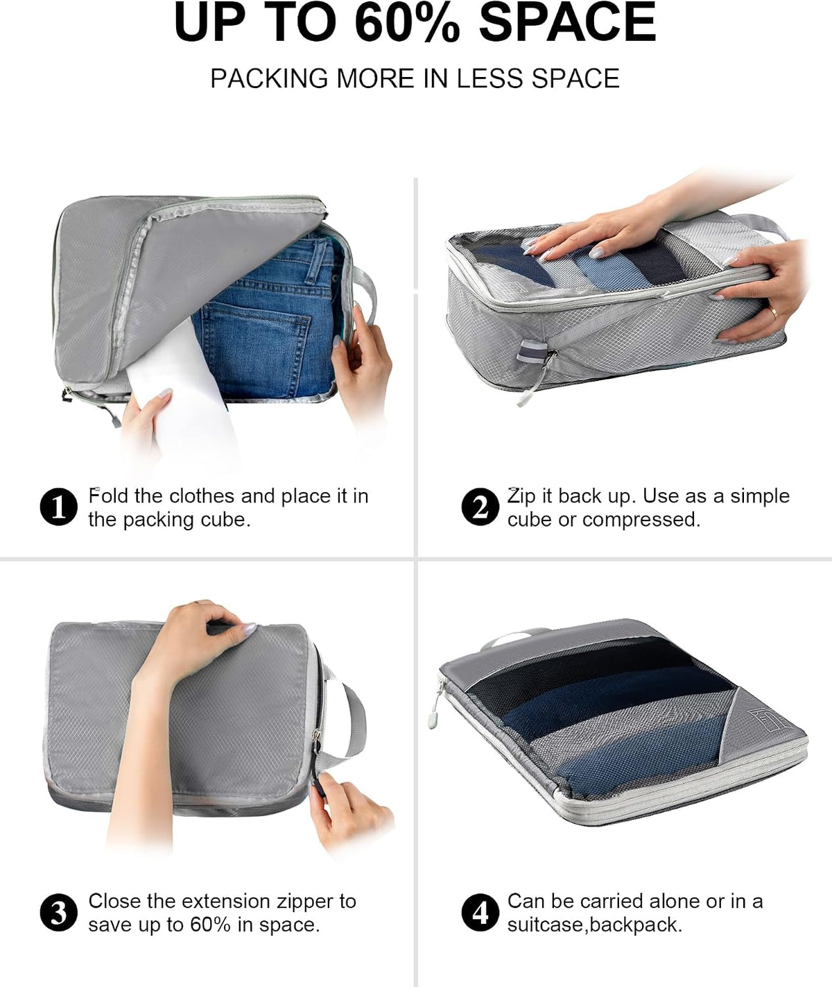 Compression Packing Cubes – 11 Piece Set (Grey)