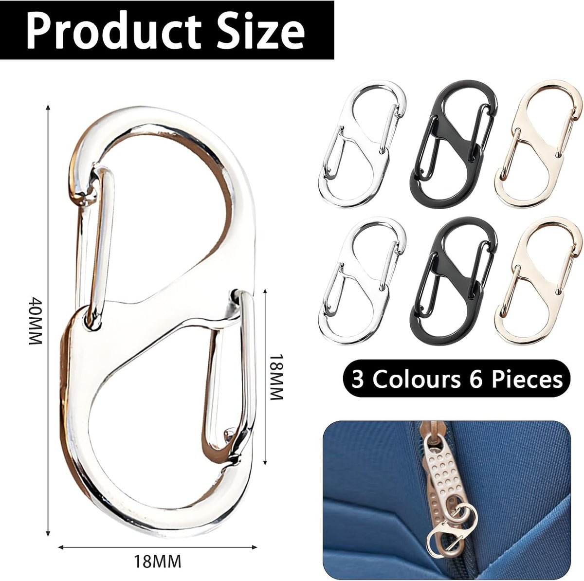 Anti-Theft Zipper Clip Locks with Carabiner – 6