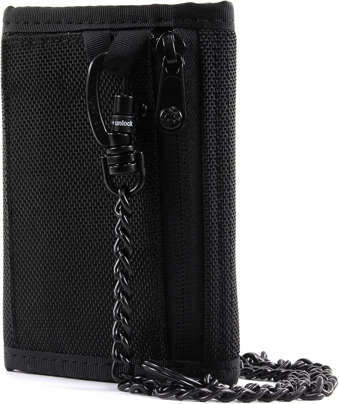RFID Blocking Tri-Fold Travel Wallet with Security Chain – Anti-Theft, Slim & Organised