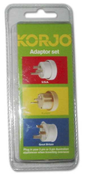 Korjo Electrical Adaptor Set: Australia and NZ -> Europe, UK and USA