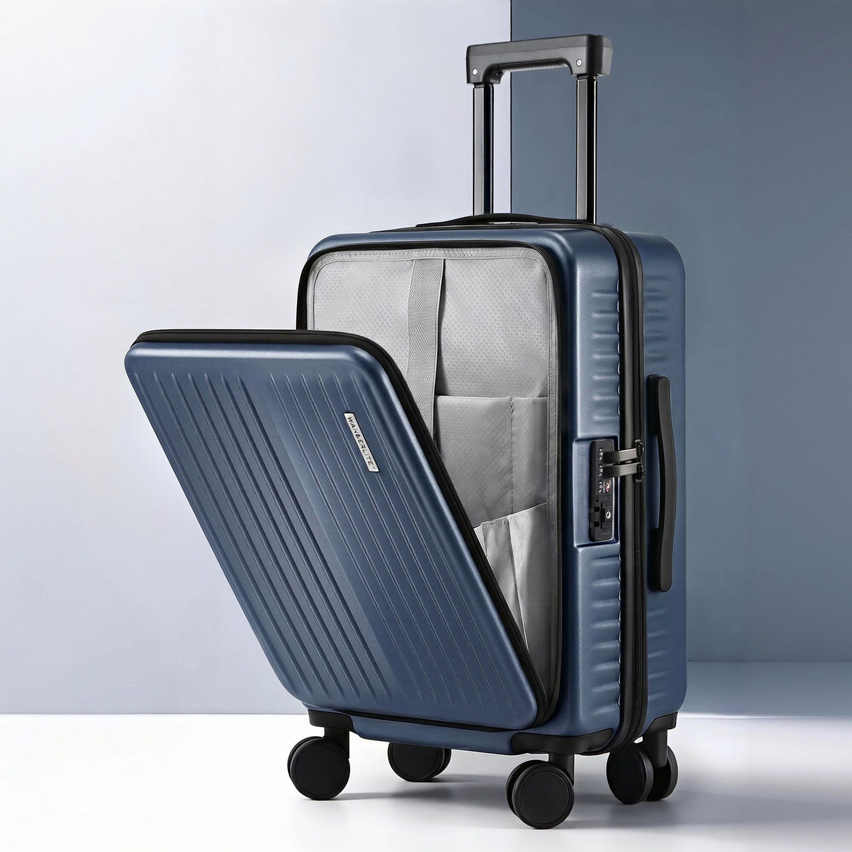 Wanderlite 20" Luggage Suitcase Front Pocket Travel Carry On Dual TSA Navy
