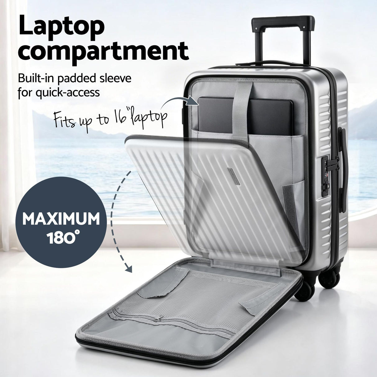 Wanderlite 20" Luggage Suitcase Front Pocket Travel Carry On Dual TSA Silver