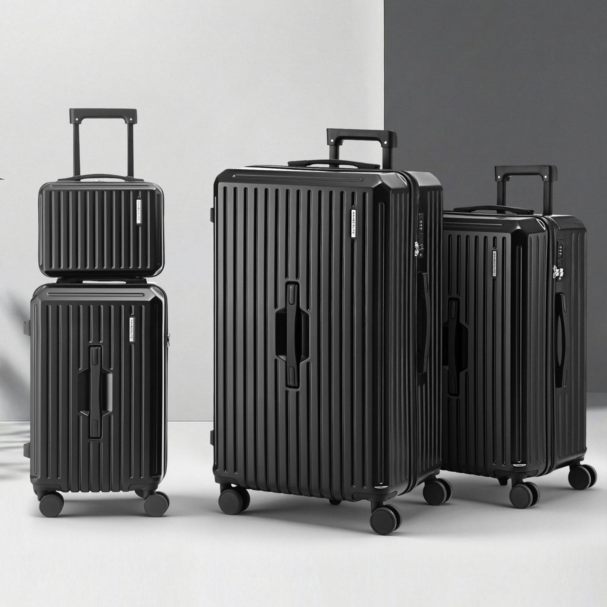 Wanderlite 4pcs Trunk Luggage Suitcase Set Travel Carry On TSA Lock Black