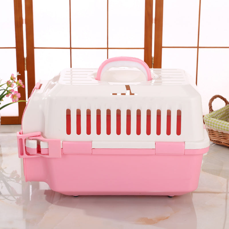 Small Dog Cat Crate Pet Carrier With Tray in Pink