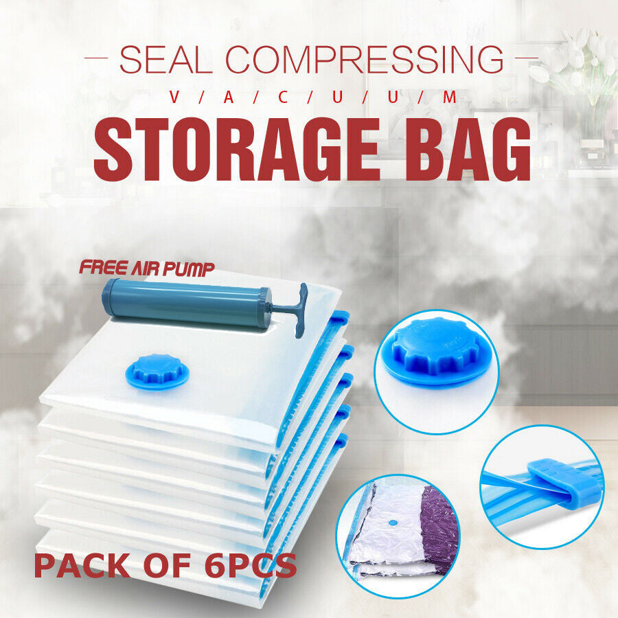 6 Pcs Set Vacuum Storage Bags Space Saver Seal
