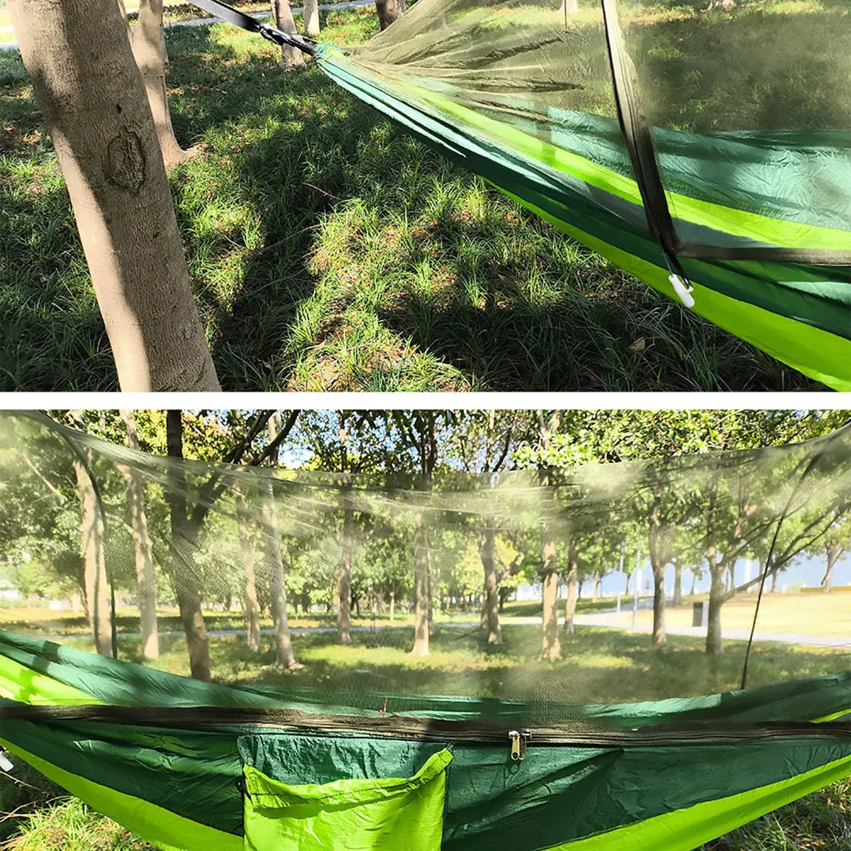 Camping Hammock Tent Set Double Outdoor Hanging Bed With Mosquito Net For Travel - Army green