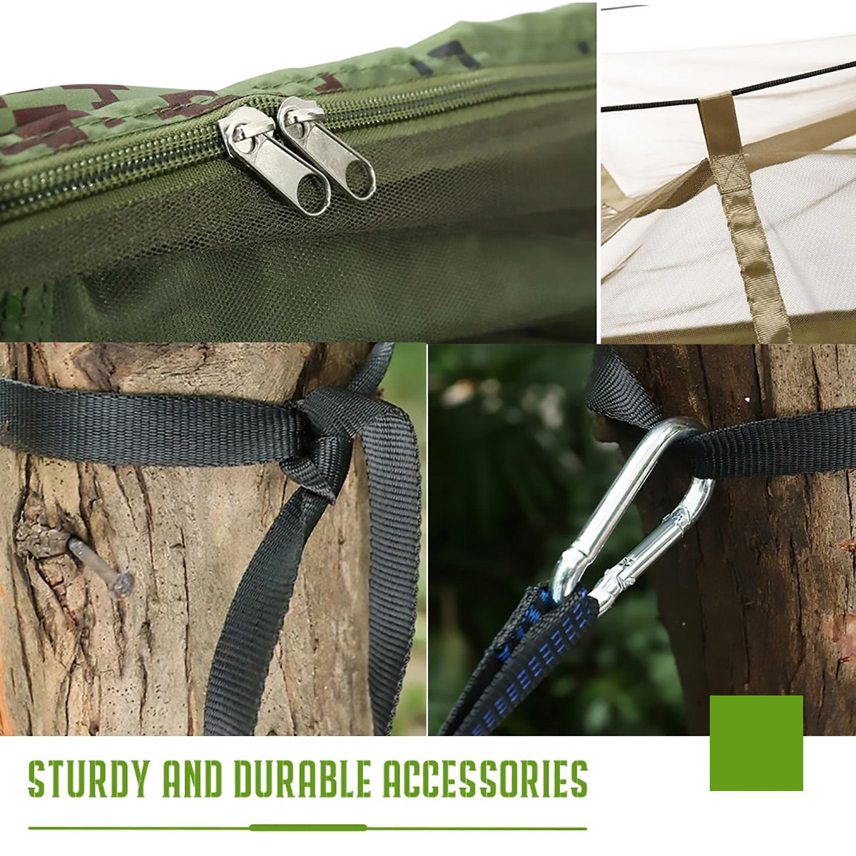Camping Hammock Tent Set Double Outdoor Hanging Bed With Mosquito Net For Travel - Army green