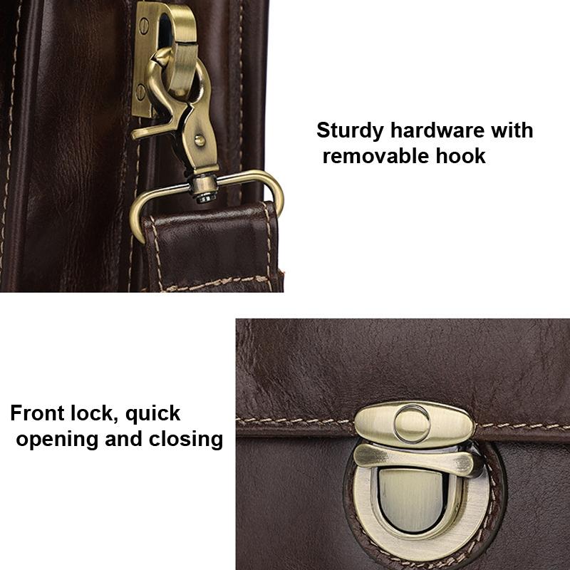 Retro Cowhide Leather Briefcase for 15.6 Laptop - Multifunctional - Coffee