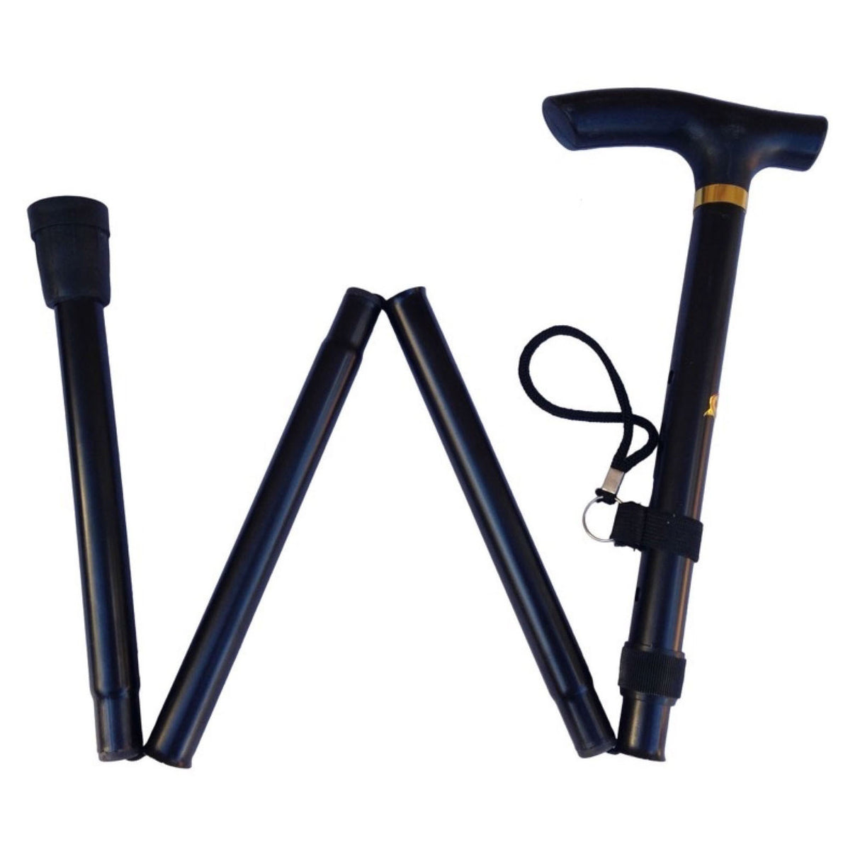 Adjustable Metal WALKING STICK Travel Cane Folding Pole Compact Retractable Hike - Black