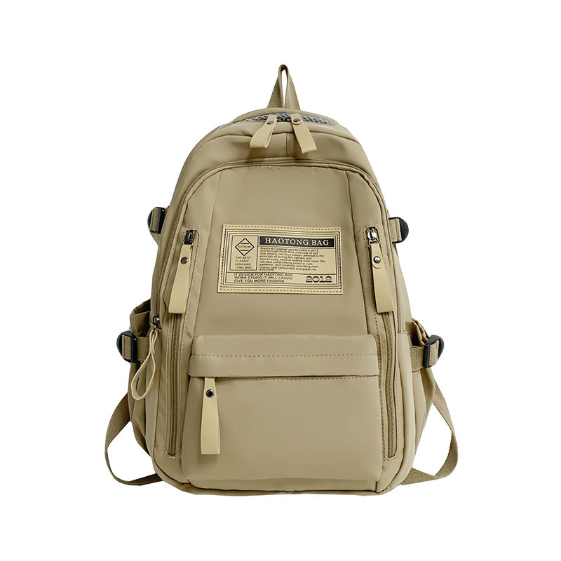 Khaki Stylish and Simple Backpack for High School and College Students โ Trendy Womenโs Casual Backpack for Travel and Daily Use