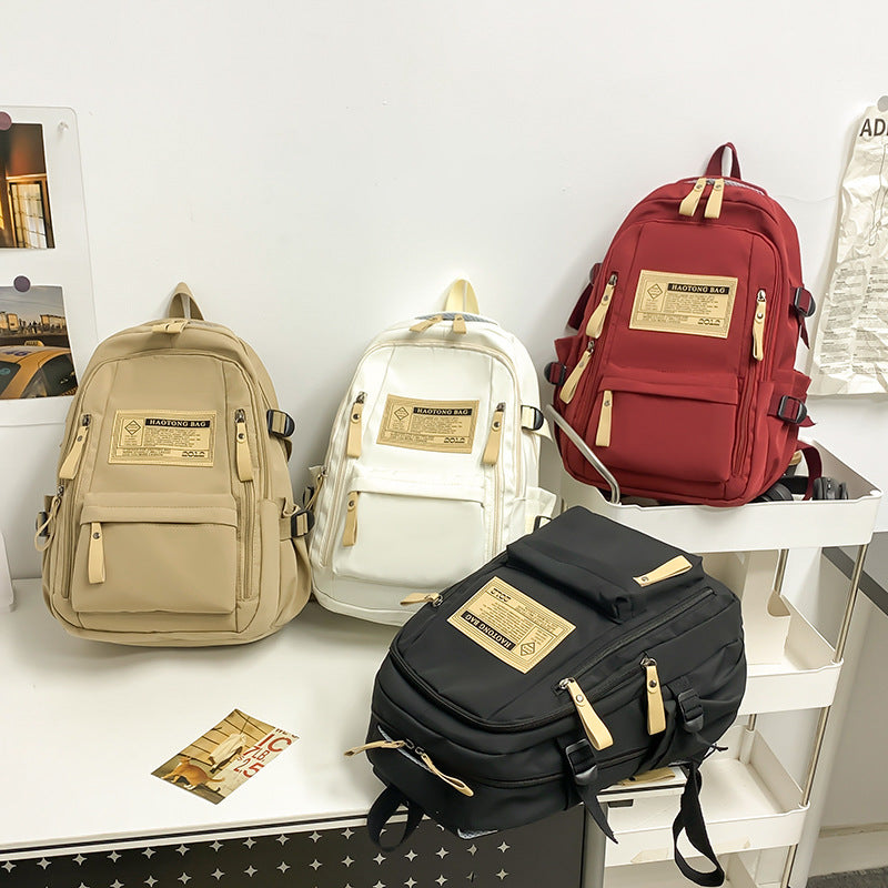 Khaki Stylish and Simple Backpack for High School and College Students โ Trendy Womenโs Casual Backpack for Travel and Daily Use