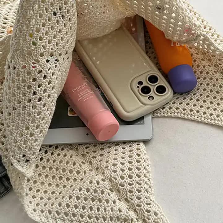 White Summer Woven Handbag โ Hollow Straw Beach Tote with Colorful Beads, Lazy Style, Large Capacity Shoulder Bag for Vacation