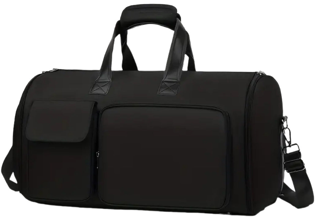 Convertible Travel Garment Bag Large Duffel Suit Carrier with Shoe Compartment & Hidden Backpack Straps Waterproof Black