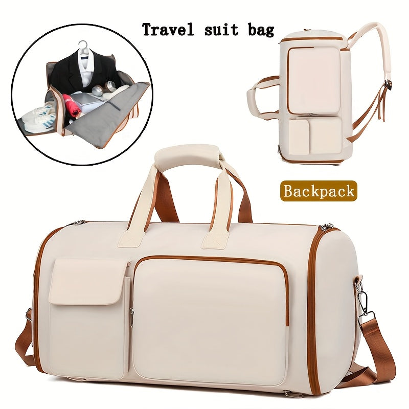 Convertible Travel Garment Bag Large Duffel Suit Carrier with Shoe Compartment & Hidden Backpack Straps Waterproof Black
