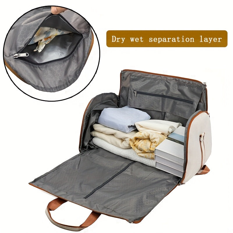 Convertible Travel Garment Bag Large Duffel Suit Carrier with Shoe Compartment & Hidden Backpack Straps Waterproof Black