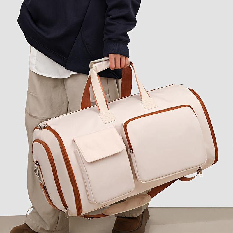 Convertible Travel Garment Bag Large Duffel Suit Carrier with Shoe Compartment & Hidden Backpack Straps Waterproof Black