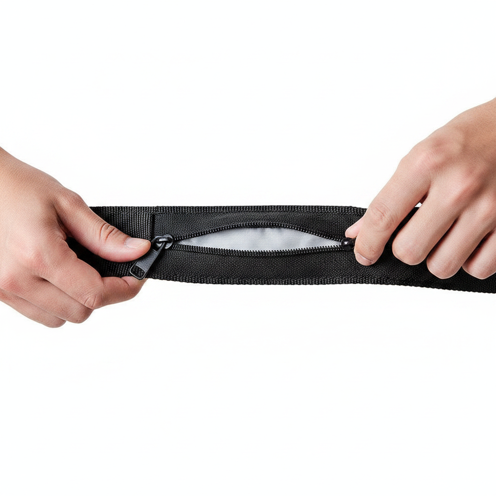 Hidden zip pocket being opened