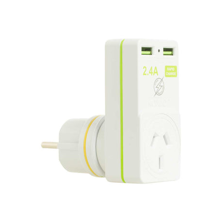 Korjo 2 port USB charger and adaptor Australia and NZ to Europe