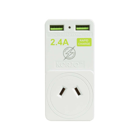 Korjo 2 port USB charger and adaptor Australia and NZ to Japan