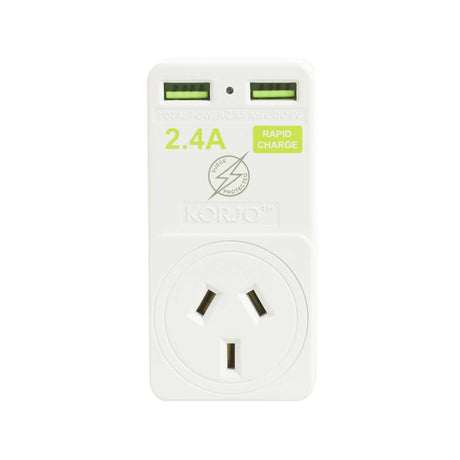 Korjo 2 port USB charger and adaptor Australia and NZ to USA and Canada