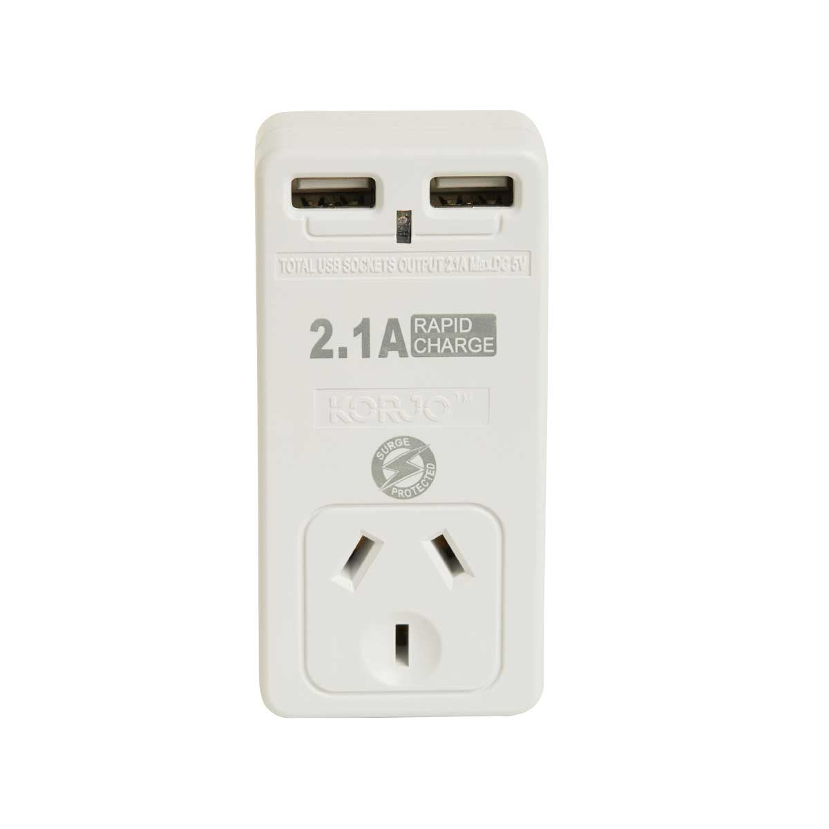 Korjo 2 port USB charger and adaptor Australia and NZ to UK