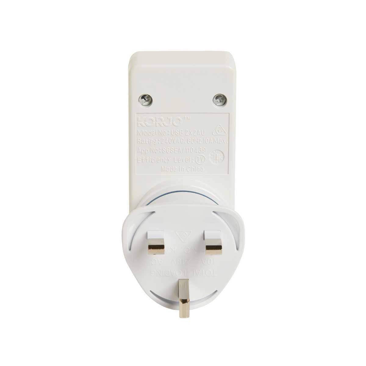 Korjo 2 port USB charger and adaptor Australia and NZ to UK