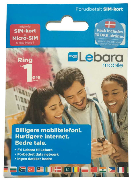 Lebara Denmark SIM card with 49 kroner call credit