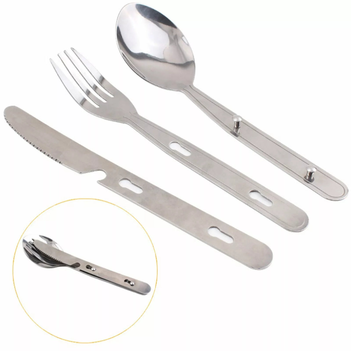 3-Piece Stainless Steel Foldable Cutlery Set – Compact & Travel-Ready