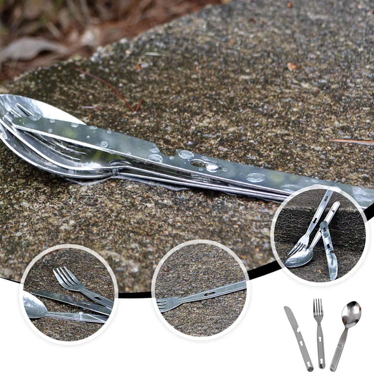 3-Piece Stainless Steel Foldable Cutlery Set – Compact & Travel-Ready