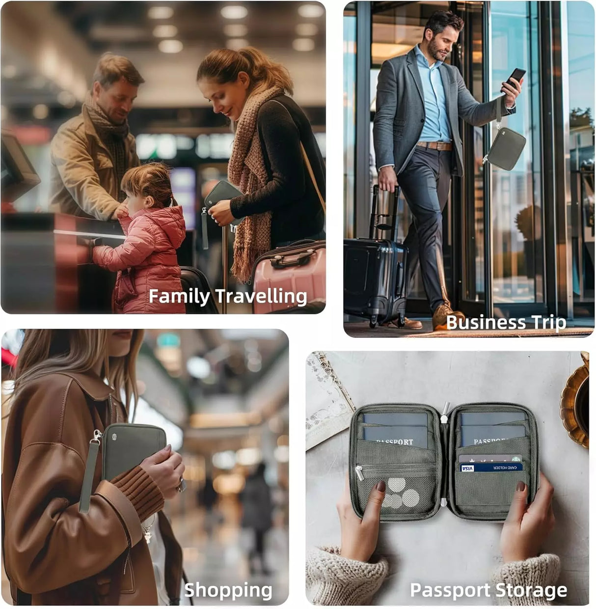 RFID Blocking Travel Wallet & Passport Holder for Family of 4 – Includes Wrist Strap