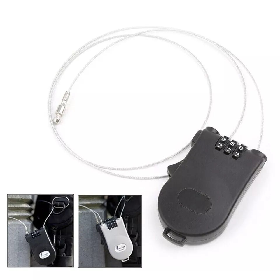 3 Digit Cable Lock Retractable Steel Cable Lock