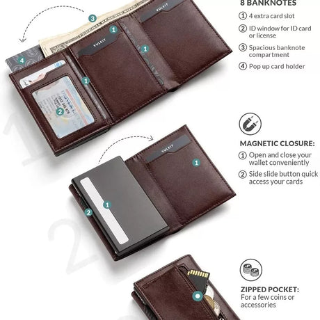 Foldable Pop Up Card Wallet Holder - RFID Blocking, Magnetic Closure
