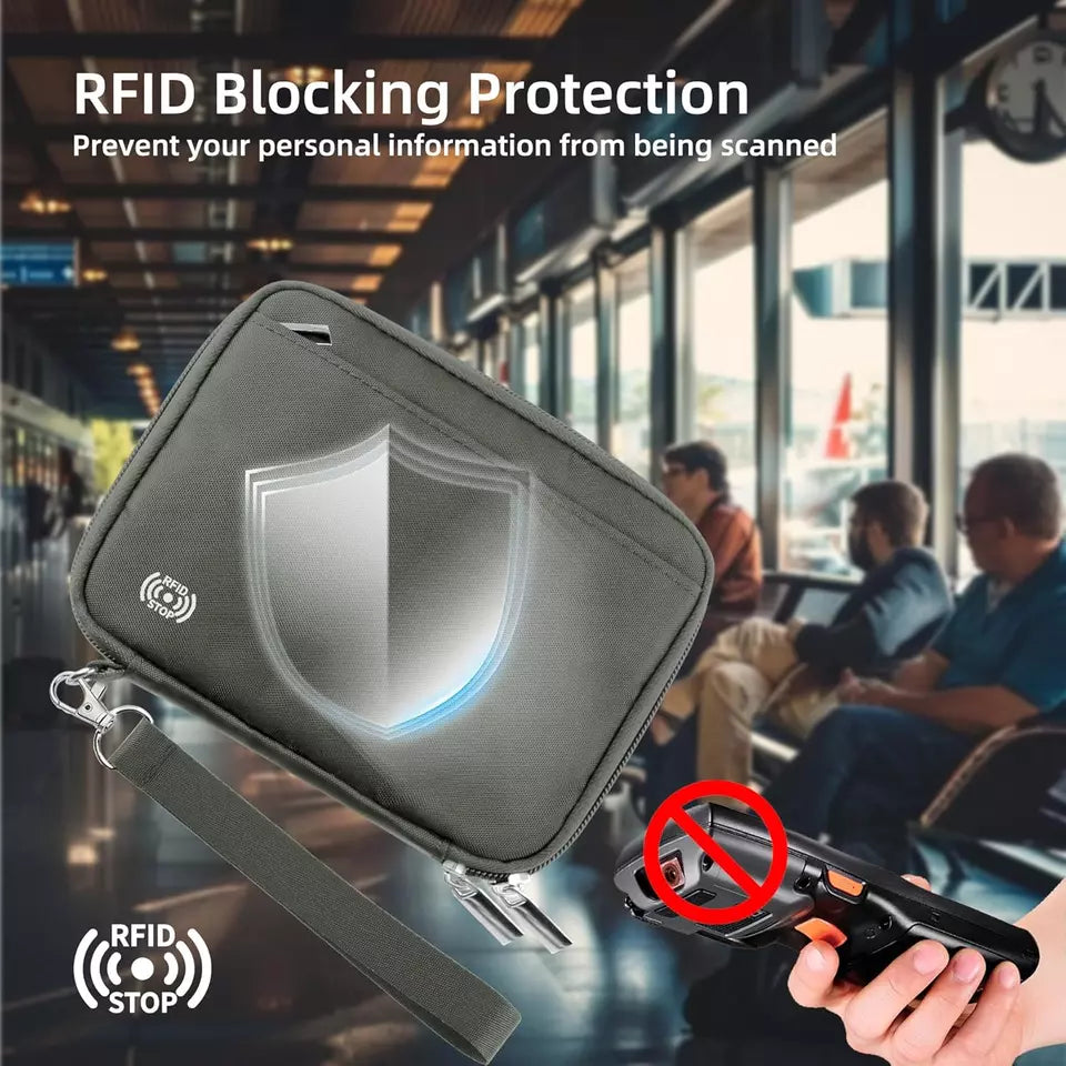 RFID Blocking Travel Wallet & Passport Holder for Family of 4 – Includes Wrist Strap
