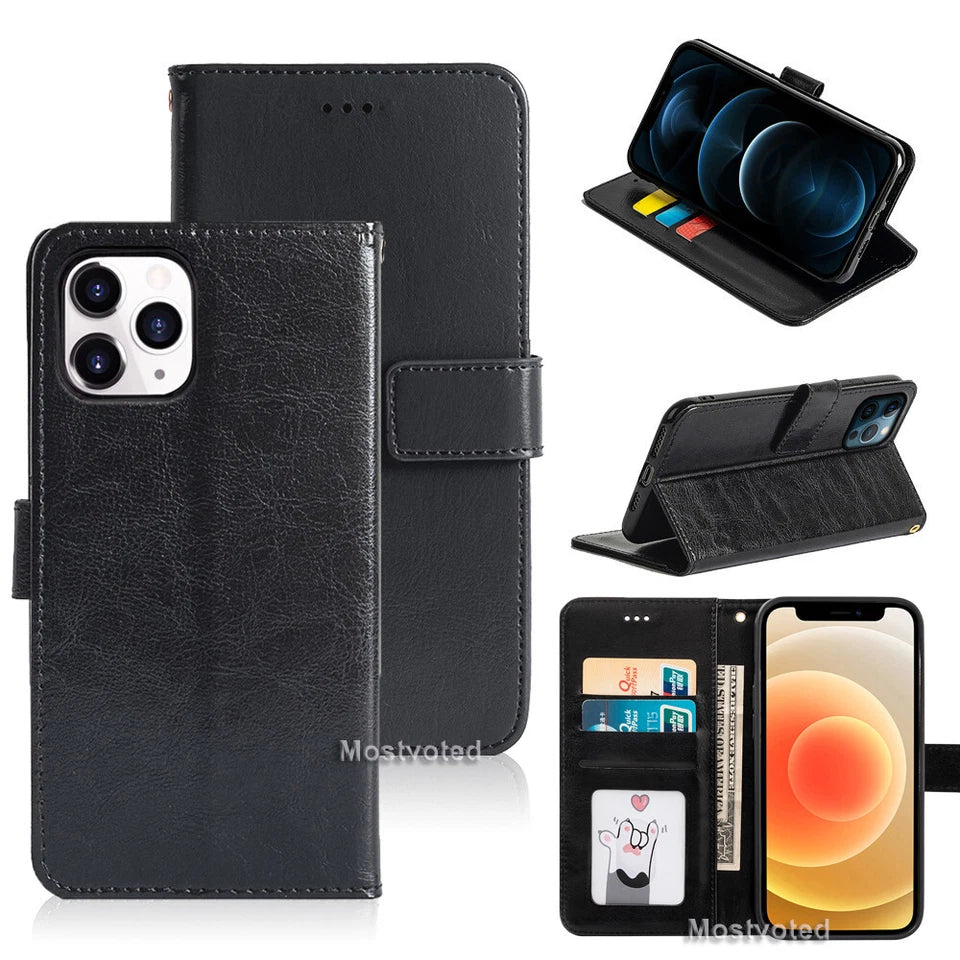 For iPhone 15 14 13 12 11 Pro Max Mini XS XR Leather Flip Wallet Case Card Cover