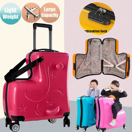 2in1 Kids Ride On Suitcase Children Travel Luggage Lightweight Carry Bag Trolley
