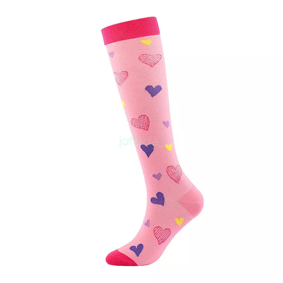 Pink Heart Unisex Compression Medical Socks