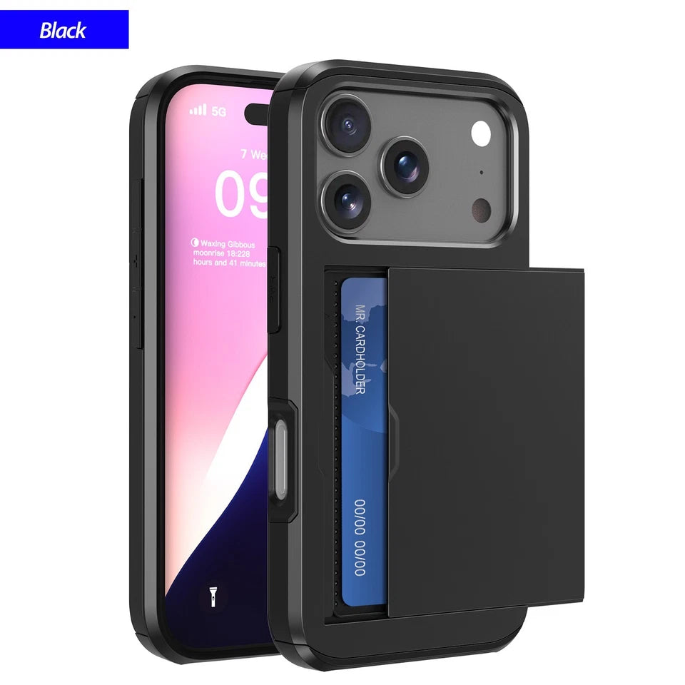 Iphone 17 16 16e 15 14 13 12 Pro Max Plus Case Wallet Card Holder Shockproof