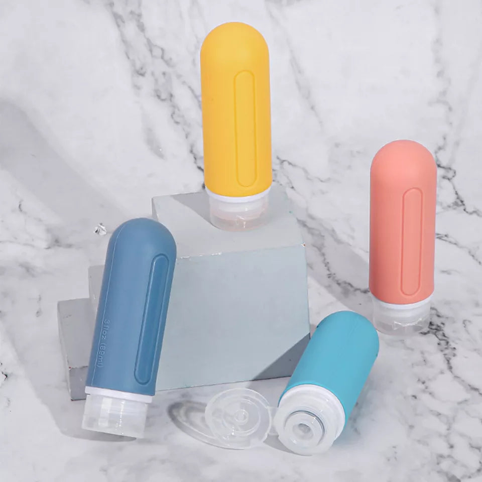 4x Travel Bottles 90ml Silicone Travel Squeeze Bottles Toiletries Container Sets
