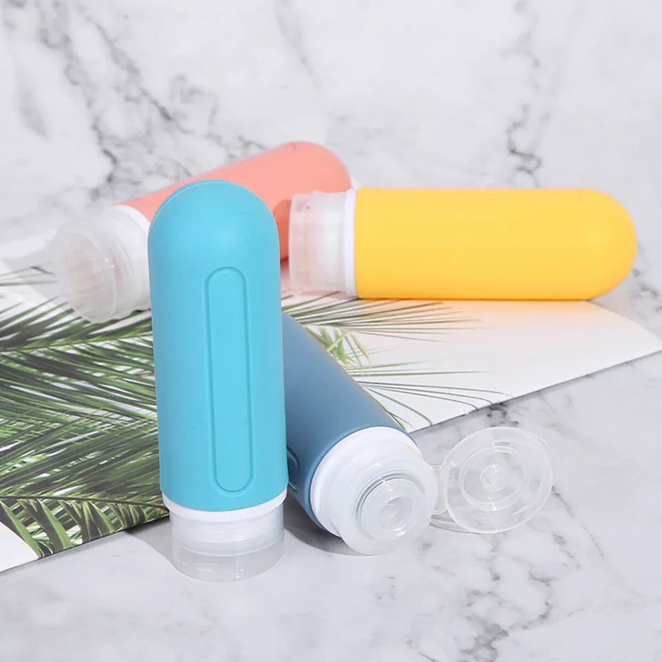4x Travel Bottles 90ml Silicone Travel Squeeze Bottles Toiletries Container Sets
