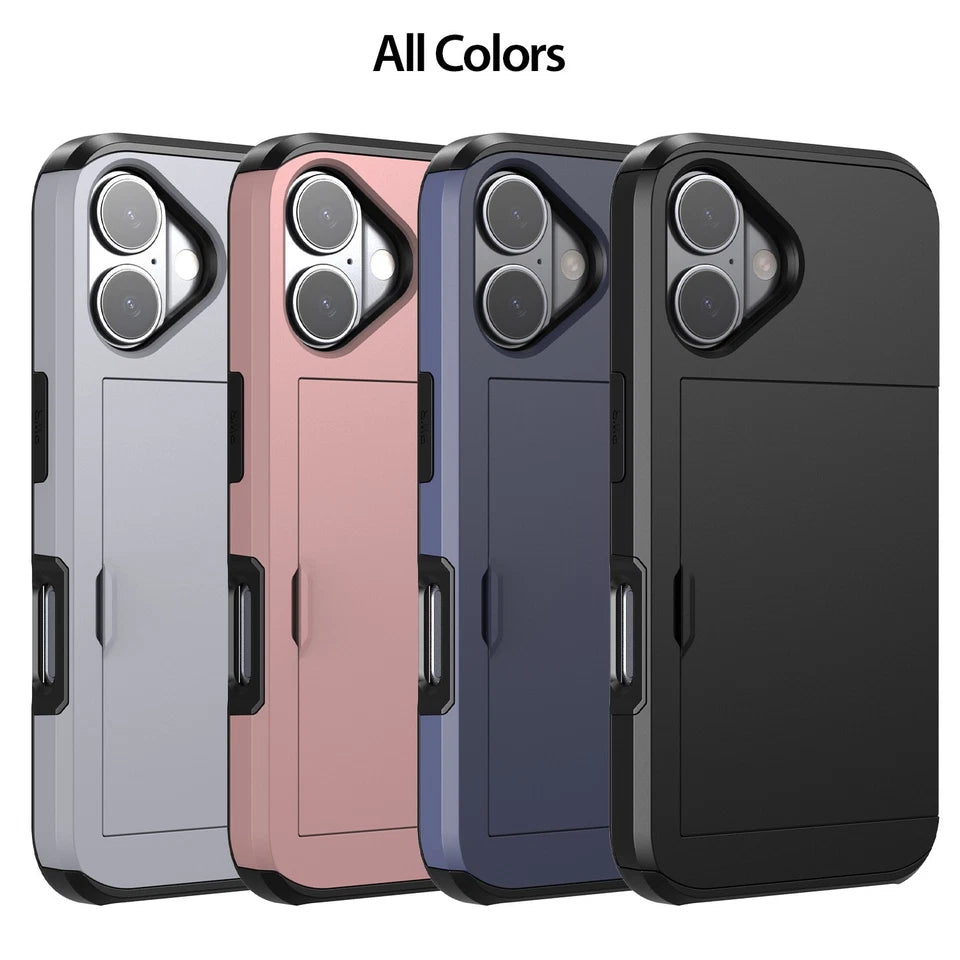 Iphone 17 16 16e 15 14 13 12 Pro Max Plus Case Wallet Card Holder Shockproof
