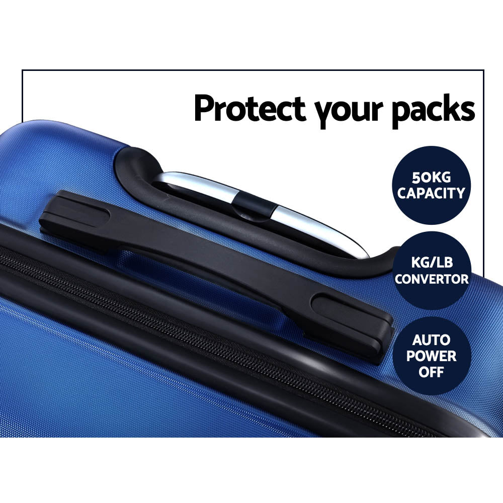 Wanderlite 3Set 20-24-28 Inch Luggage with TSA Lock Spinner Carry On Hard Shell Travel Suitcase Luggage Case Blue