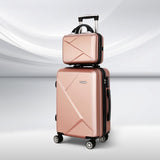 Wanderlite 2pc Luggage 12" 20" Trolley Travel Suitcase Storage Carry On TSA Lock Rose Gold