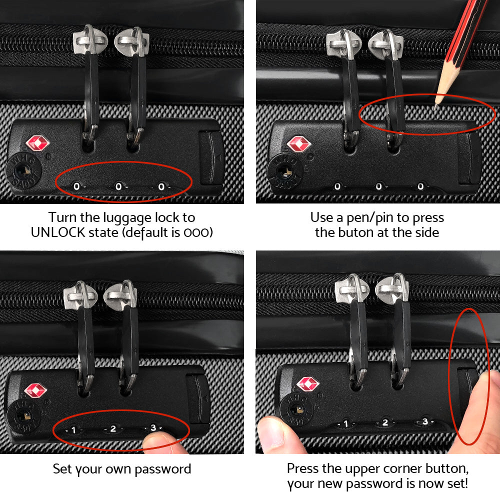 Wanderlite 2pc Luggage Trolley Set Suitcase Travel TSA Carry On Hard Case Lightweight Black