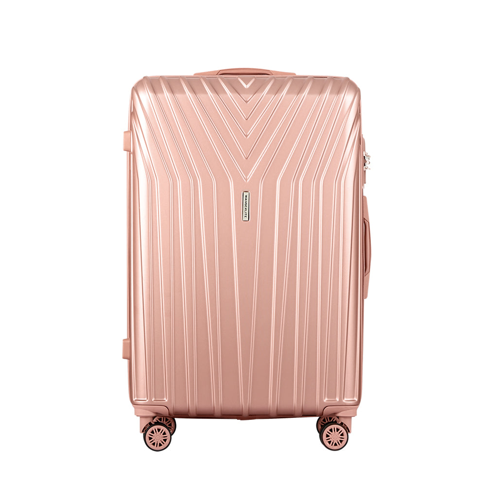 Wanderlite 3pc Luggage Trolley Set Suitcase Travel TSA Hard Case Carry On Pink Lightweight
