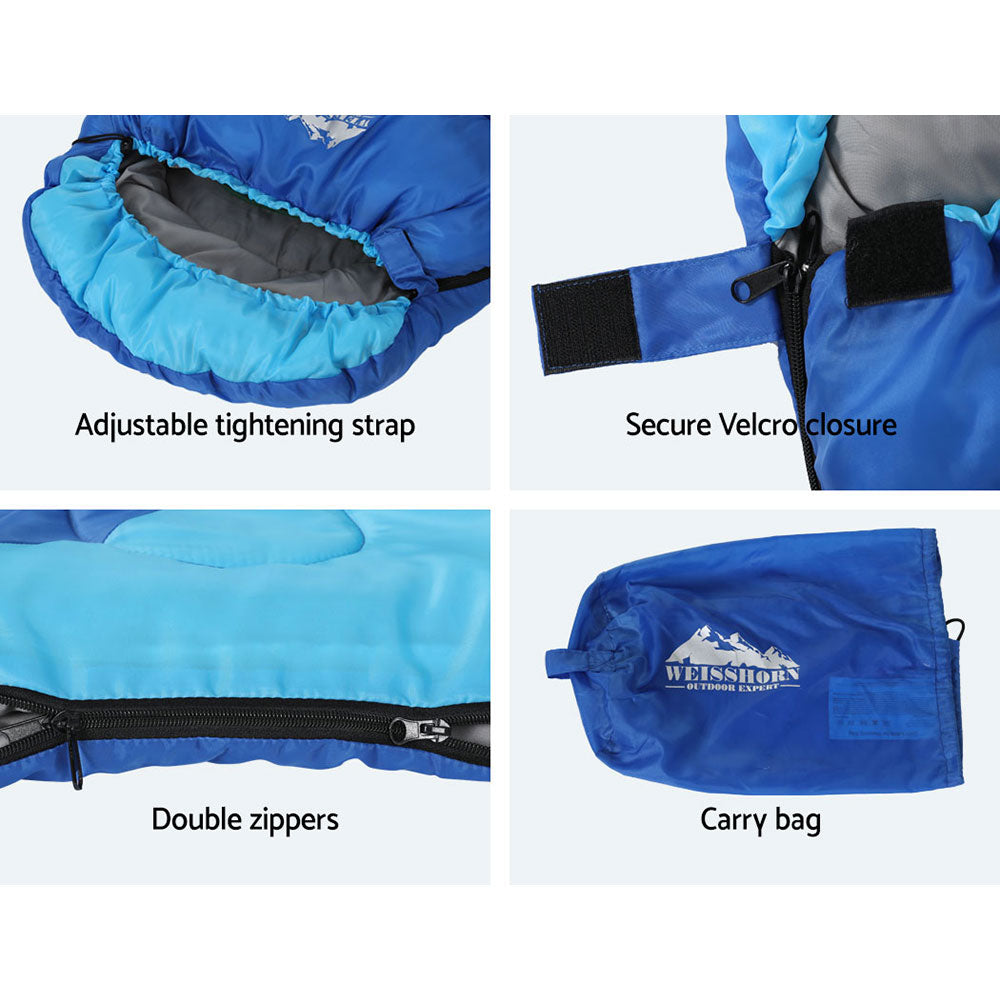 Weisshorn Sleeping Bag Kids Single 172cm Thermal Camping Hiking Blue
