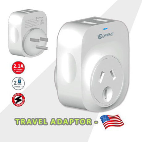 2X Sansai Travel Adaptor 2 X USB - USA
