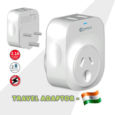 2X Sansai Travel Adaptor 2 X USB - India