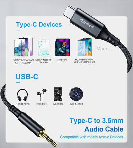 CHOETECH AUX008 Type-C To 3.5mm Audio Cable 2M