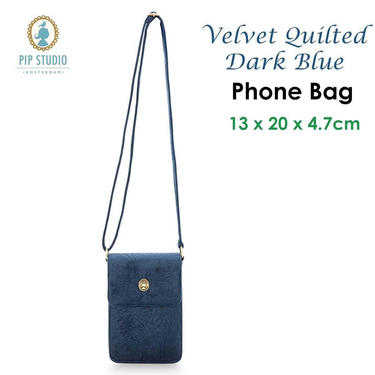 Stylish BluePhone Bag – Pip Studio Velvet Quilted Dark Blue Phone Bag