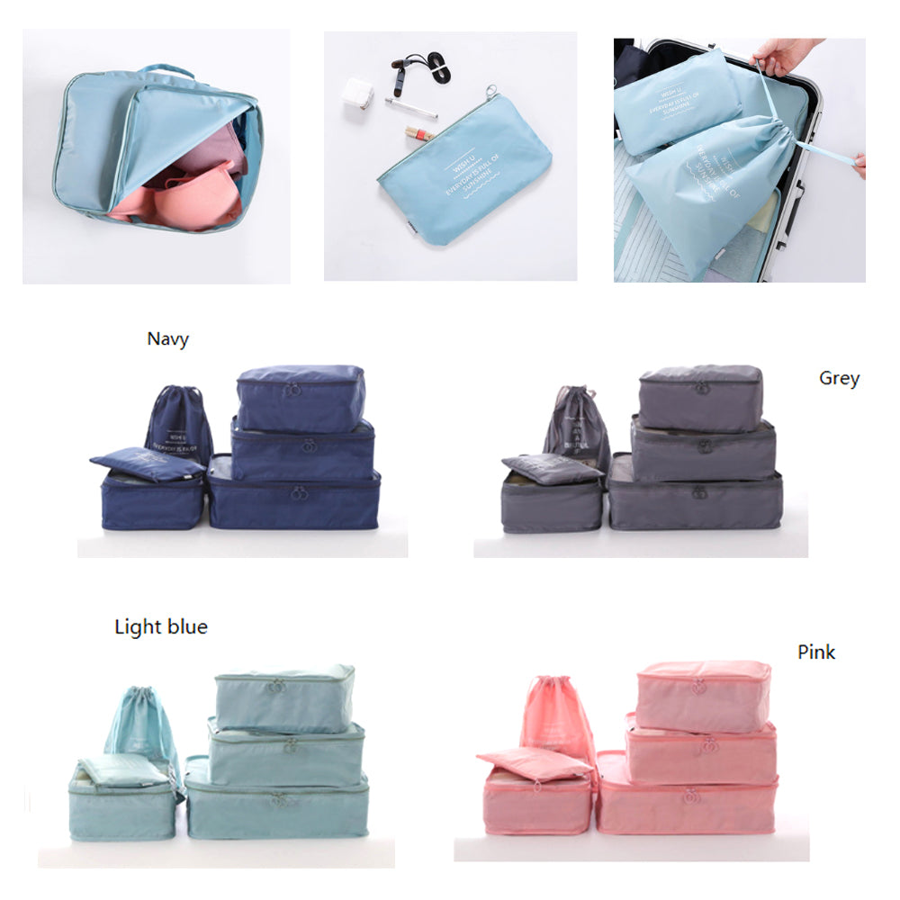 6 Pcs Waterproof Compression Packing Cubes Large Travel Luggage Organizer Storage (Light Blue)
